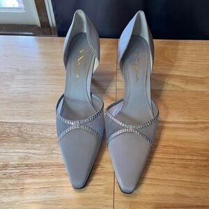 Nina Silver Satin Rhinestone Mesh Pointed Toe D'Orsay Pumps Heels Womens 11M